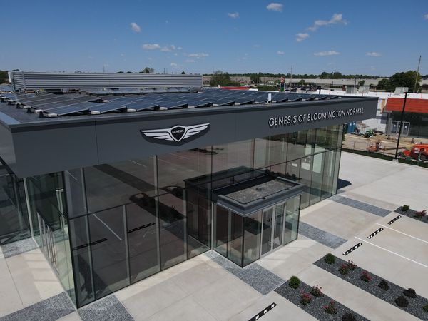 Rooftop solar array installed on commercial car dealership in Normal, IL