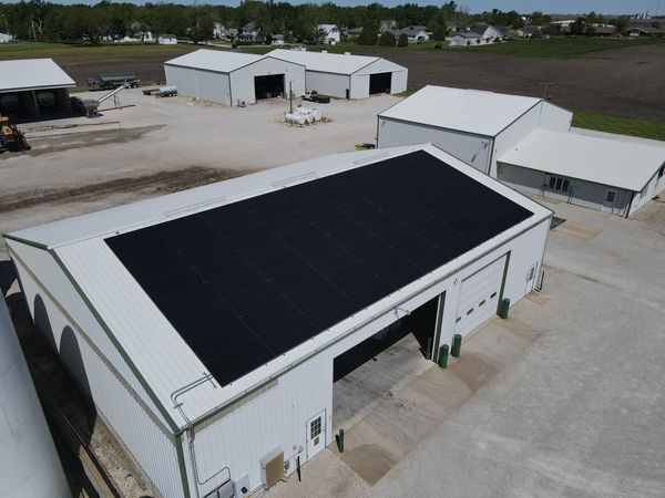 Rooftop solar array installed on agricultural business in Gridley, IL