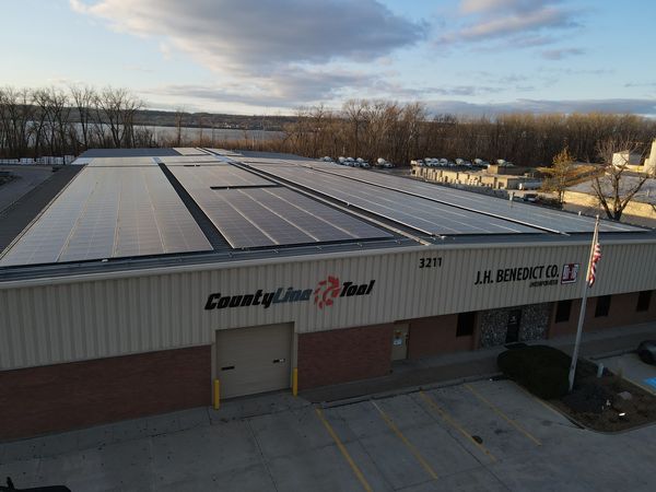 rooftop solar array at J.H. Benedict in East Peoria, IL installed by solar experts at Halo Solar